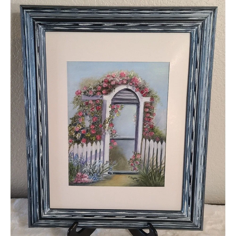 Vintage Original Signed Oil Painting by C. Papke Garden Entrance 2007 17" x 14"
